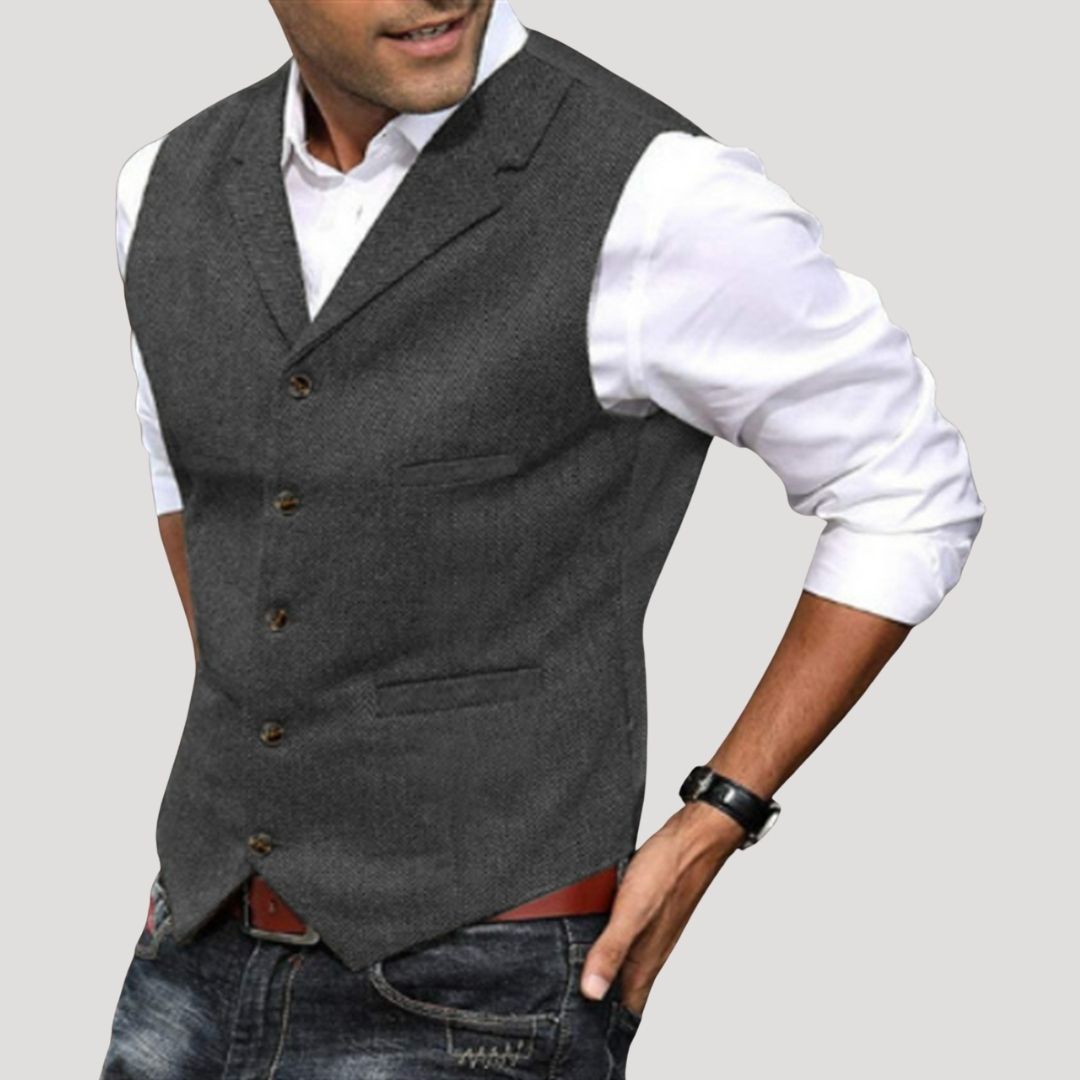 Roger | Men’s V-Neck Button-Down Vest with Vintage Buttons