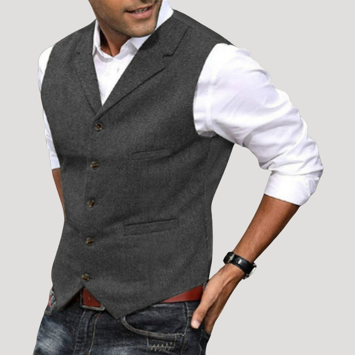 Roger | Men’s V-Neck Button-Down Vest with Vintage Buttons