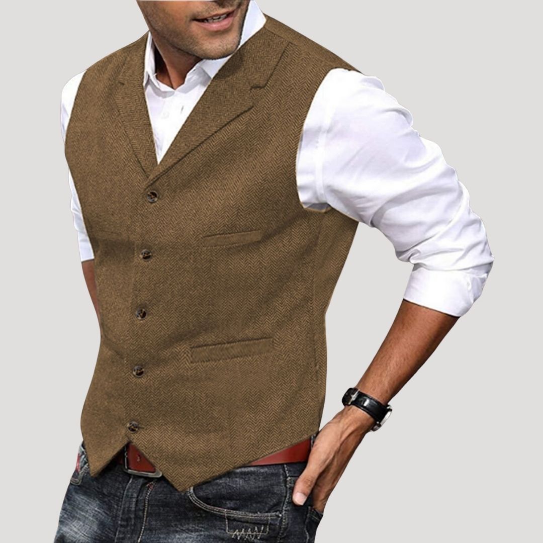 Roger | Men’s V-Neck Button-Down Vest with Vintage Buttons