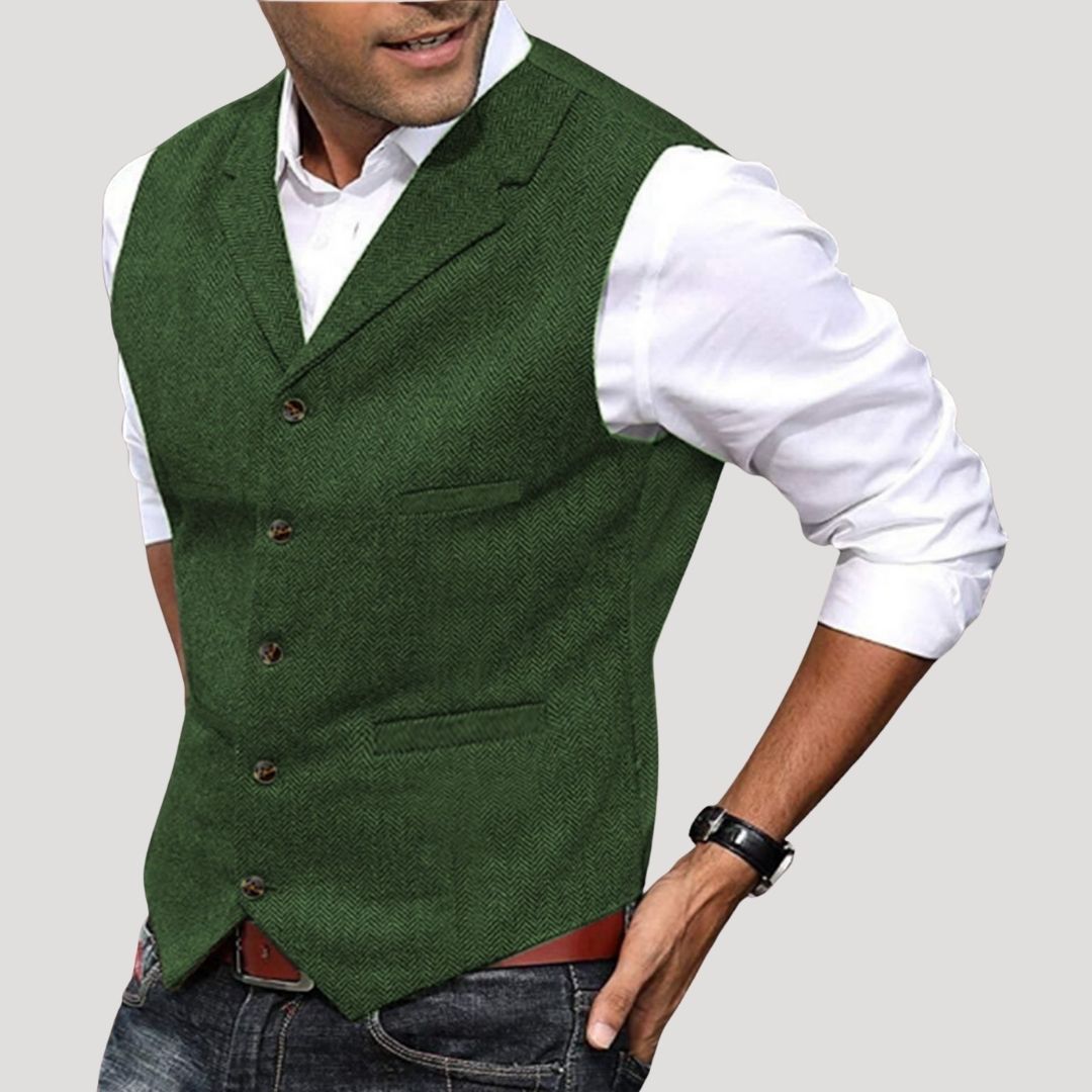 Roger | Men’s V-Neck Button-Down Vest with Vintage Buttons