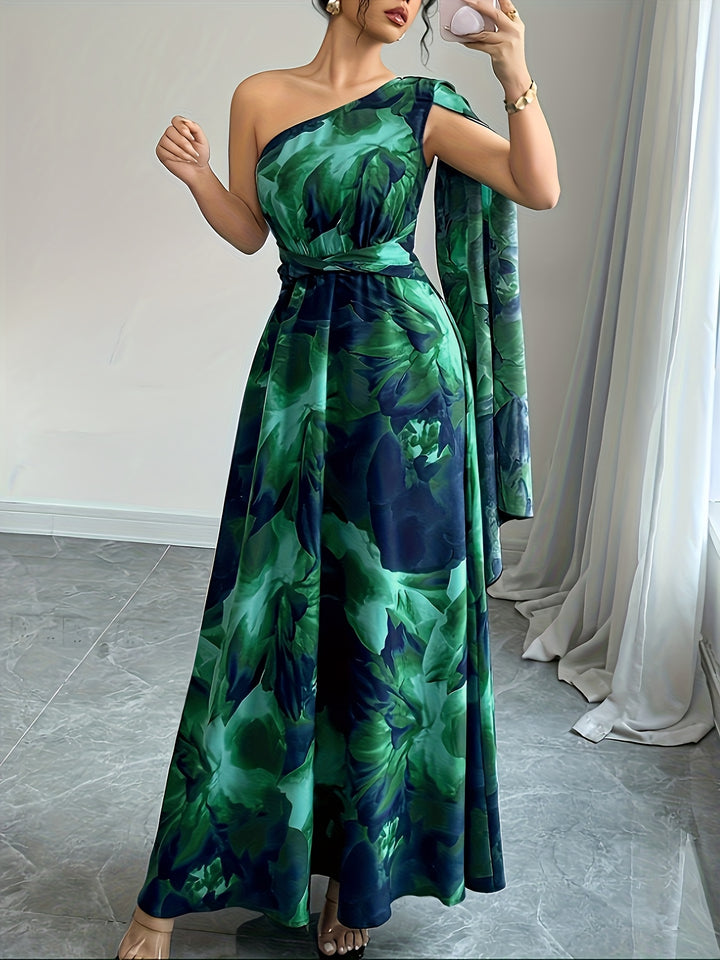 Stella - Floral Print One-Shoulder Wedding Guest Maxi Dress