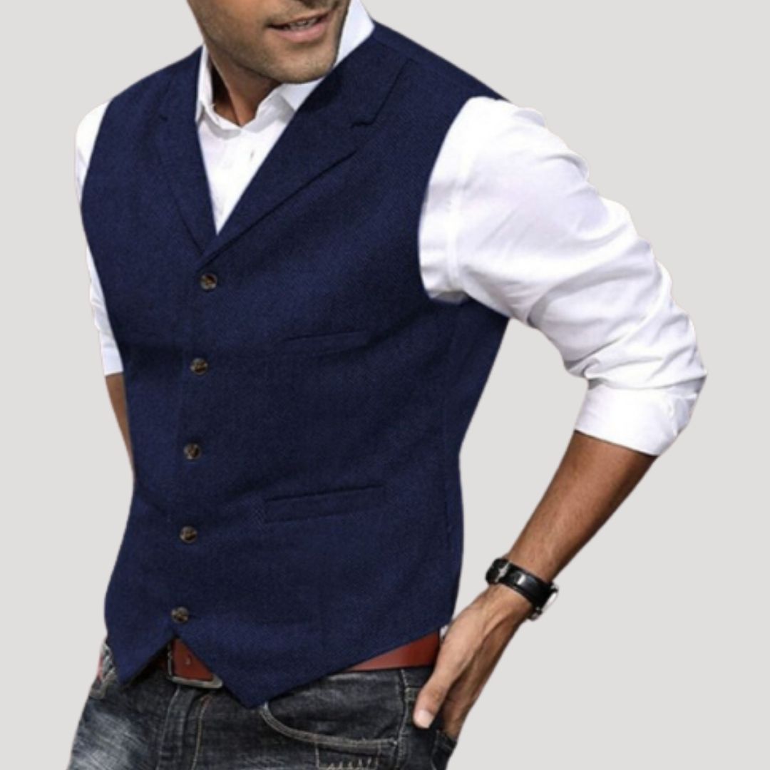 Roger | Men’s V-Neck Button-Down Vest with Vintage Buttons
