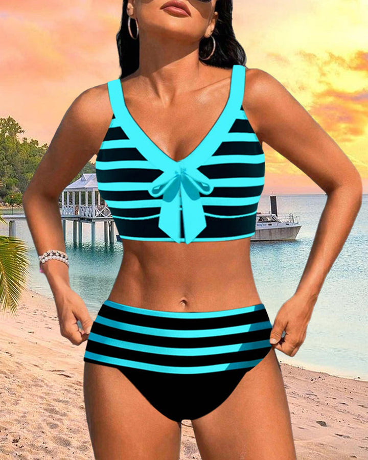 Caroline | Women's High Waist Striped Bikini Set