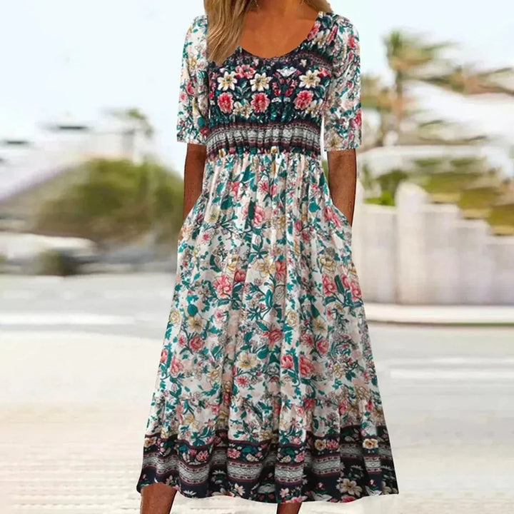 Jessica | Women's Boho Printed Square Neck Midi Dress