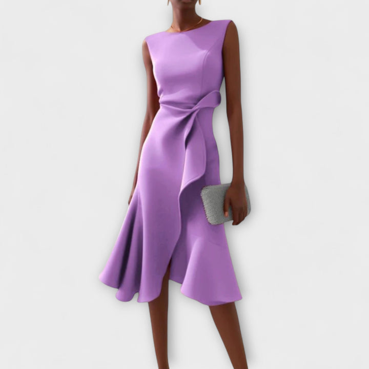 Sheila - Draped Asymmetric Formal Midi Dress