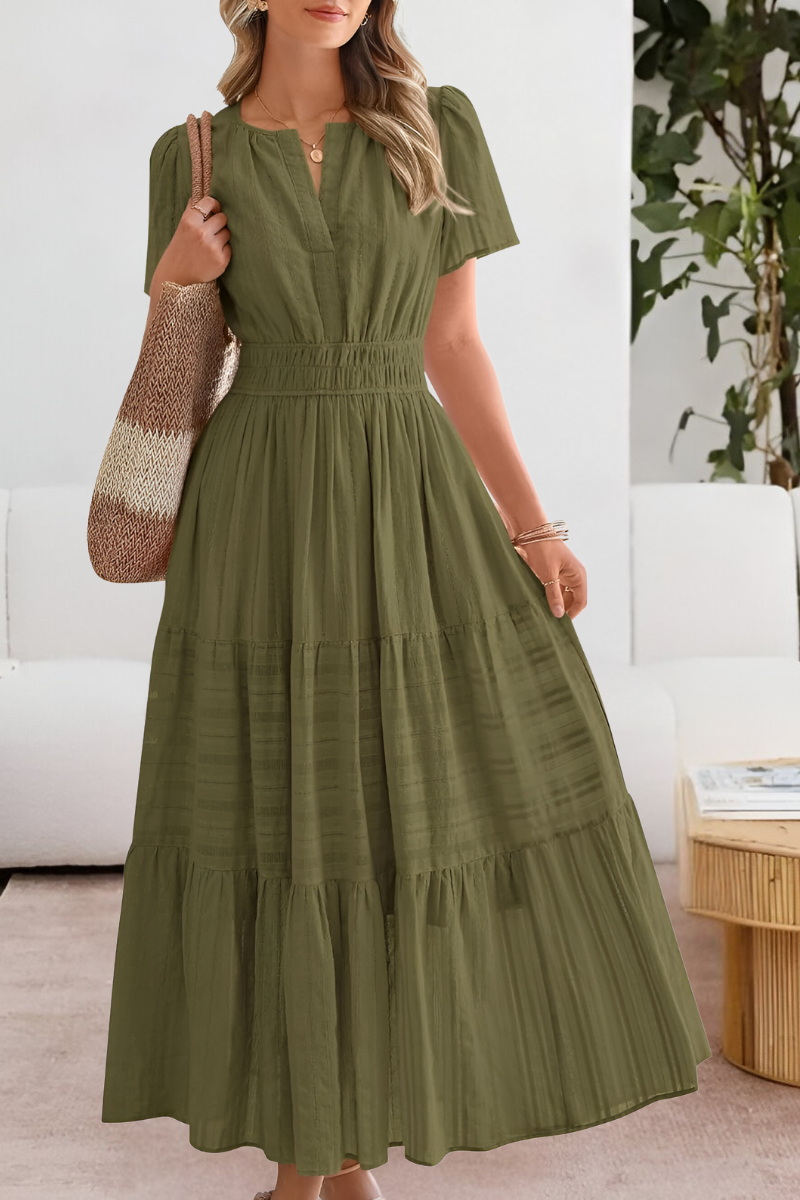 Women’s Summer Cocktail Dress | Short Sleeve Tiered Midi Maxi