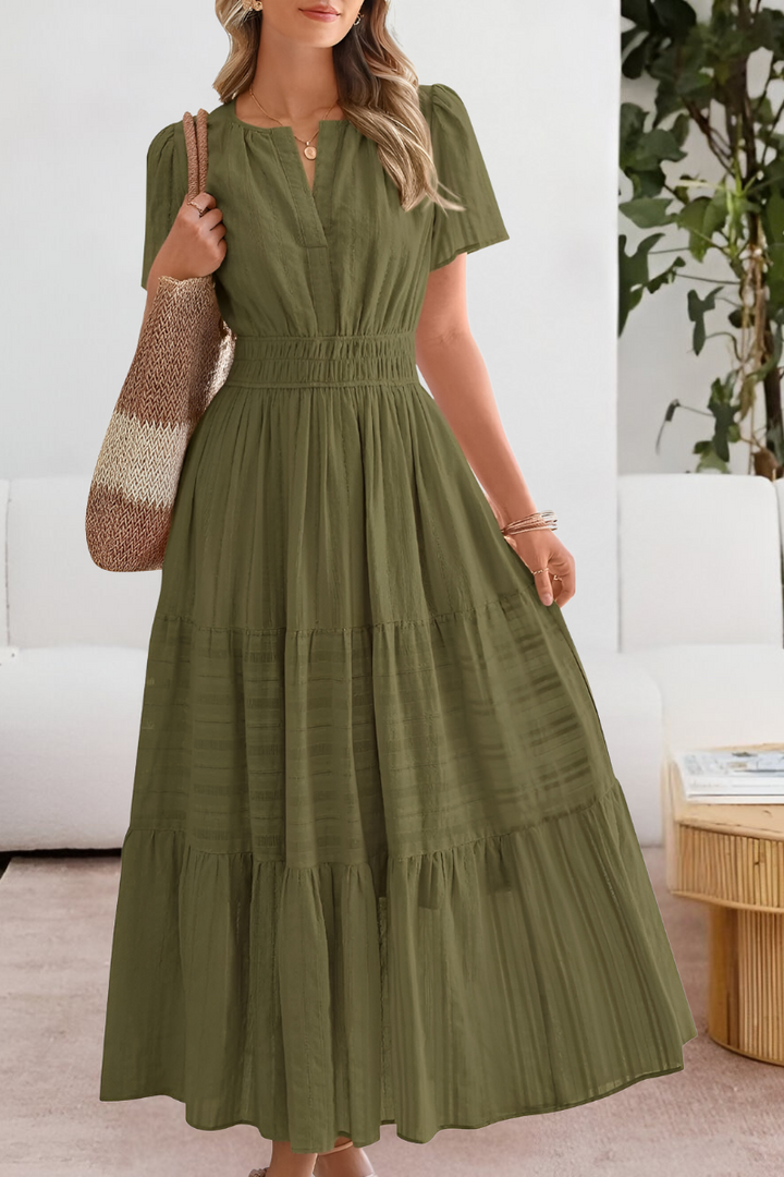 Women’s Summer Cocktail Dress | Short Sleeve Tiered Midi Maxi