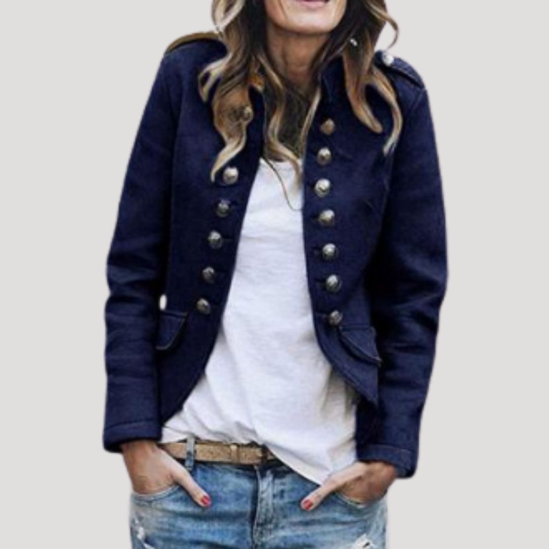 Steffani | Women’s Military-Inspired Cropped Blazer with Stand-Up Collar
