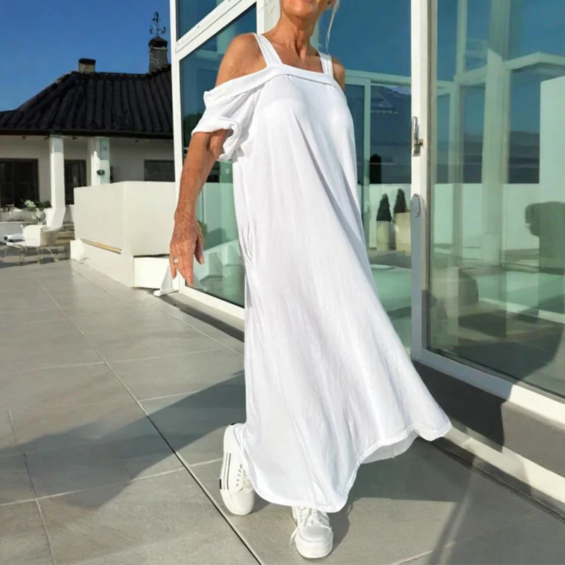 Women's Loose Casual Dress With Exposed Shoulders
