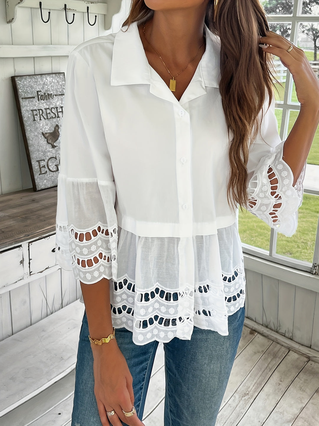 Grace - Casual Hollow-Out Embroidered Blouse