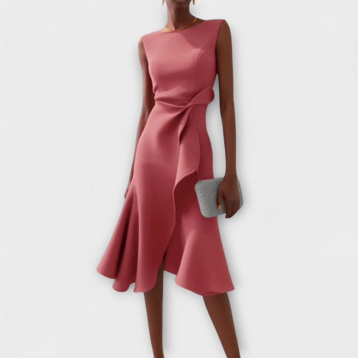 Sheila - Draped Asymmetric Formal Midi Dress