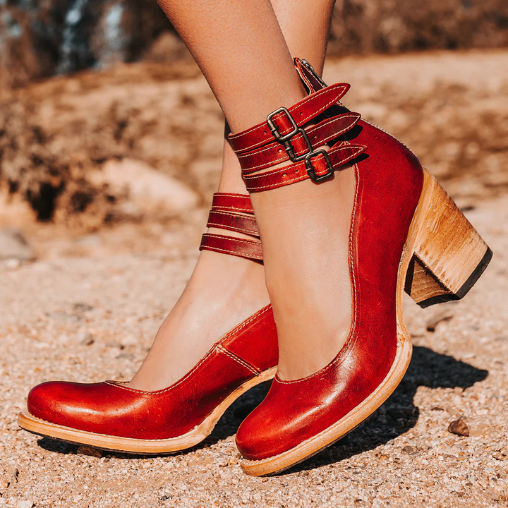 Mey - Elegant Ankle Strap Block Heel Boot