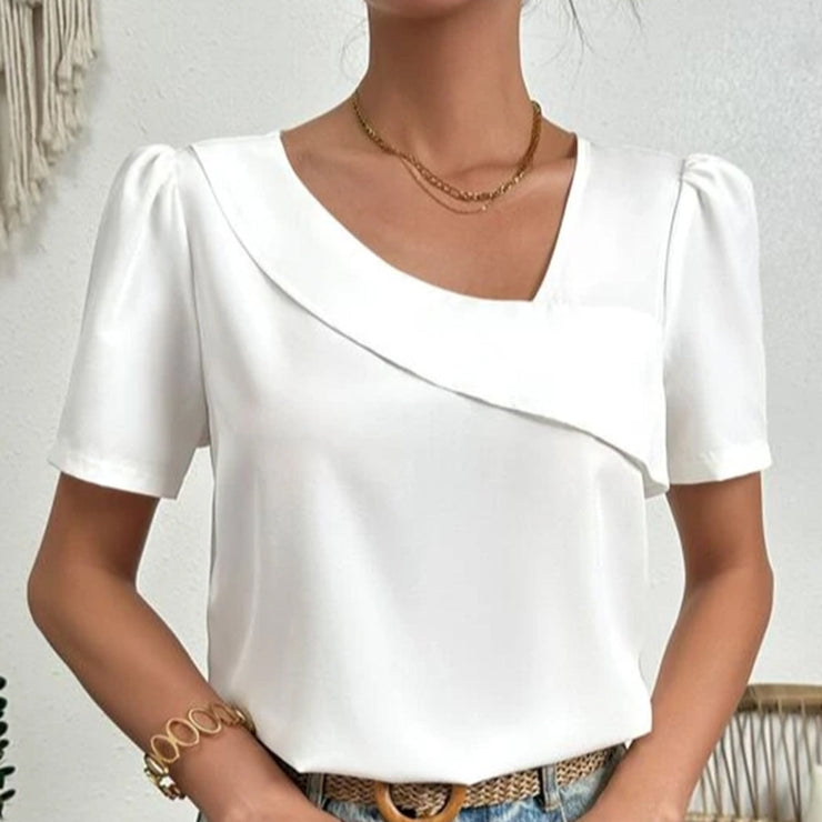 Hannelore | Women’s Elegant Asymmetrical Neck Puff Sleeve Blouse