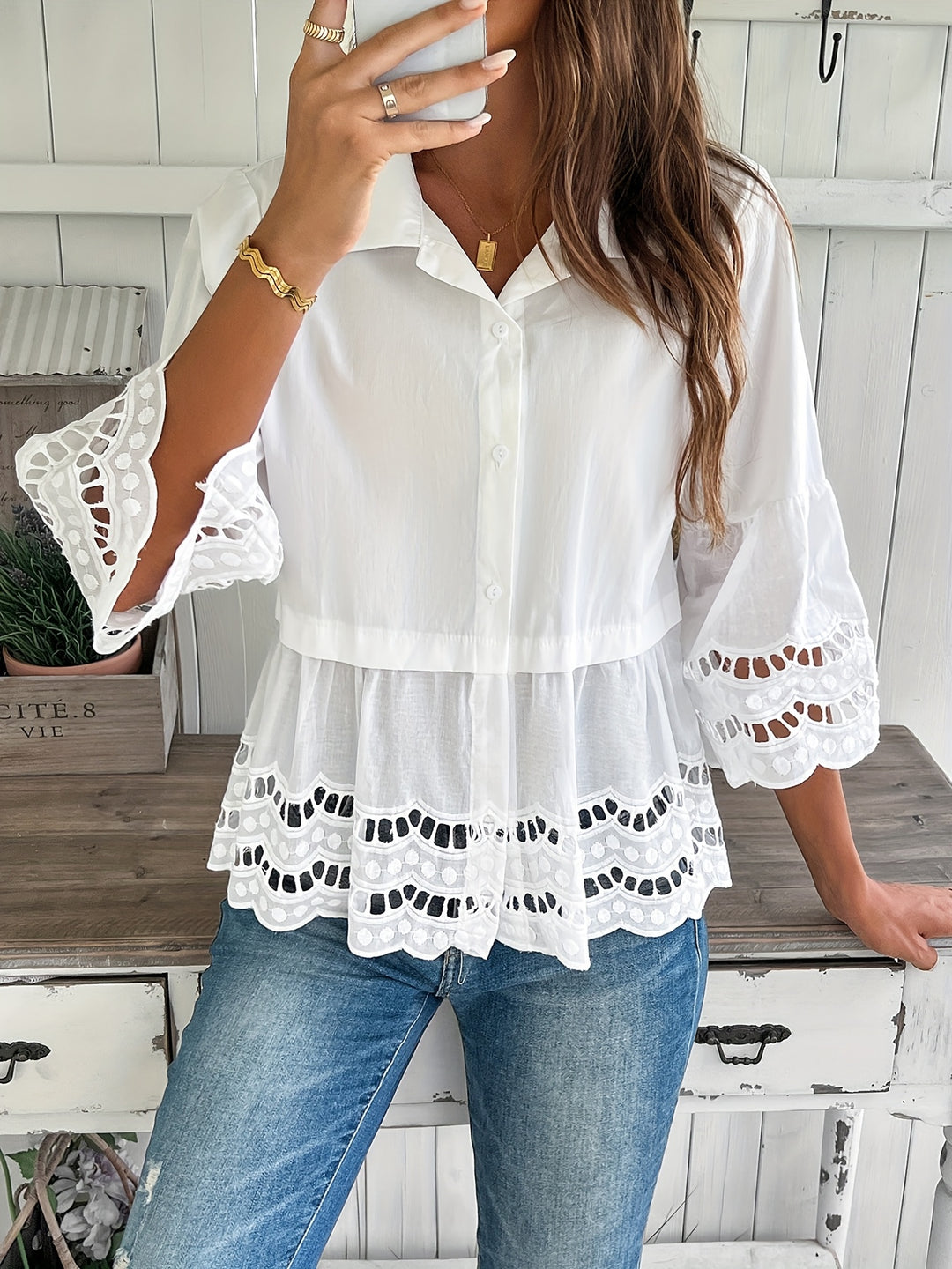 Grace - Casual Hollow-Out Embroidered Blouse