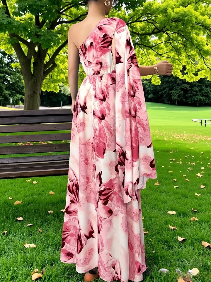 Stella - Floral Print One-Shoulder Wedding Guest Maxi Dress