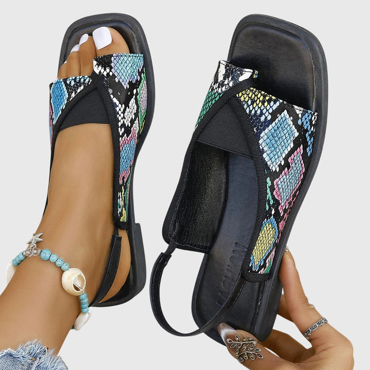 Zarie | Women's Square Toe Colorblock Slip-On Flat Sandals