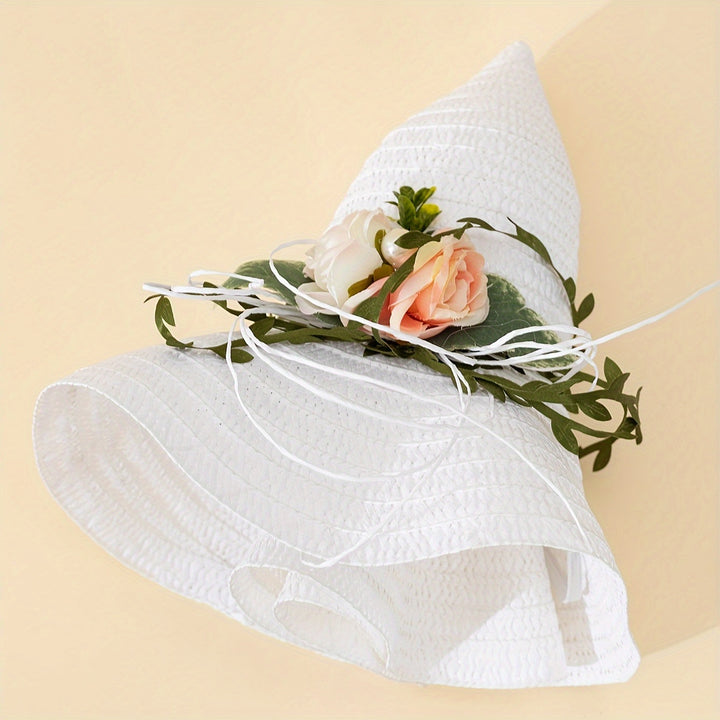 Hope - Women's Stylish Hat with Flowers in White Wavy Lace Edges