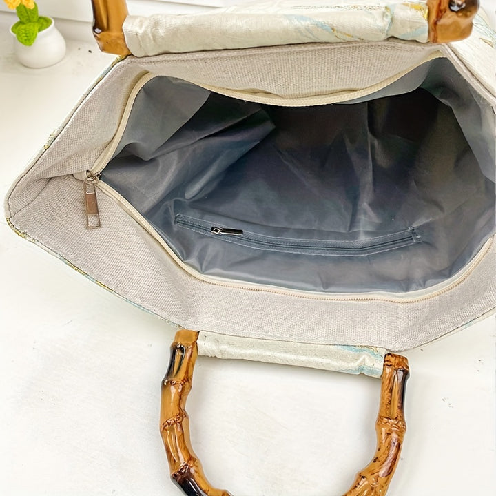 Stylish Double-Sided Floral Embroidery Large Handbag