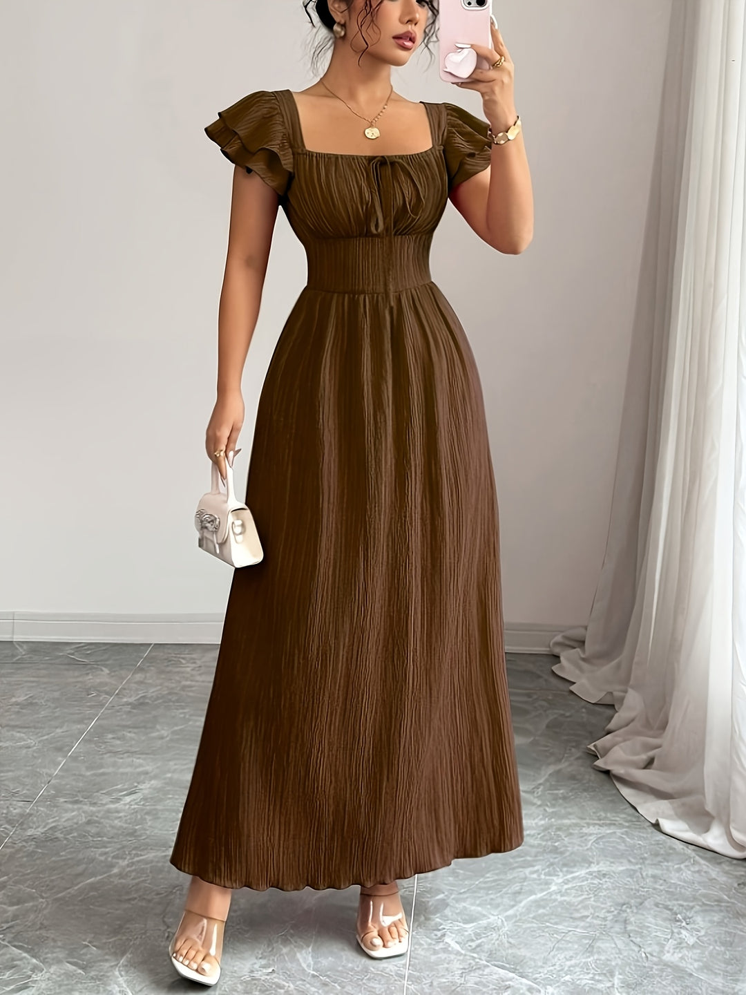 Brownie - Women's Elegant Smock A-Line Maxi Dress