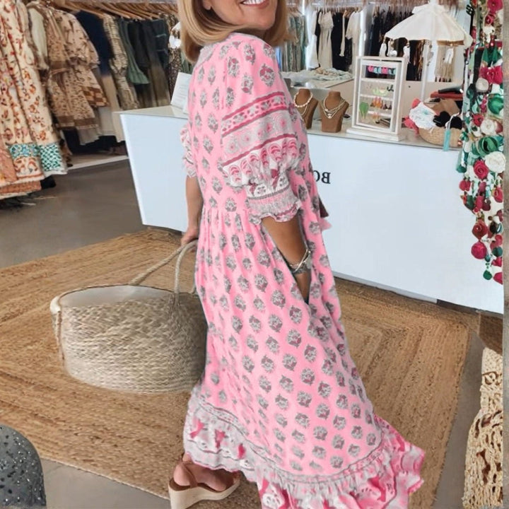 Brooklyn | Women's Boho Printed Tassel Tie Midi Dress