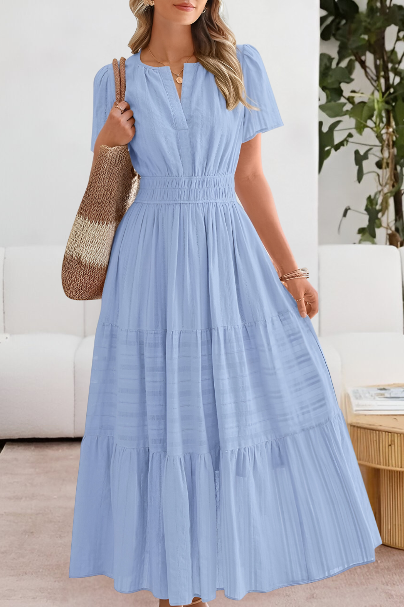 Women’s Summer Cocktail Dress | Short Sleeve Tiered Midi Maxi