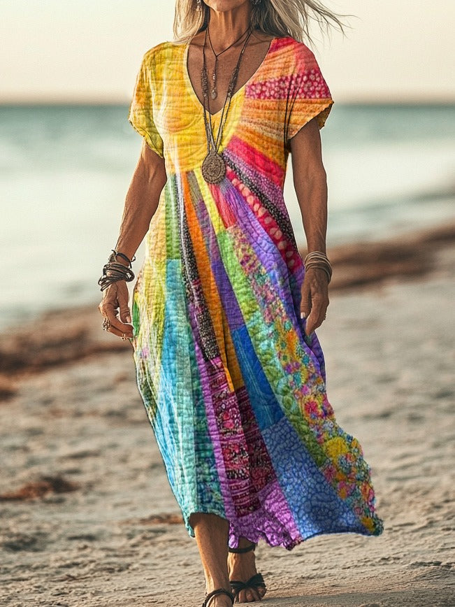 Summer - Women Boho Sun Design Midi Dress