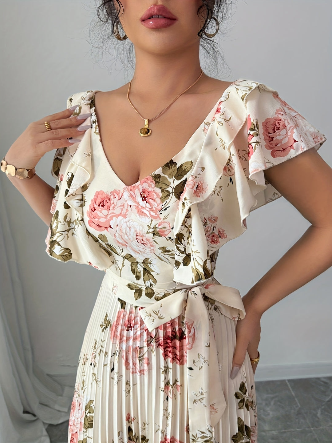 Flor - Plated Wedding Guest Maxi Dress