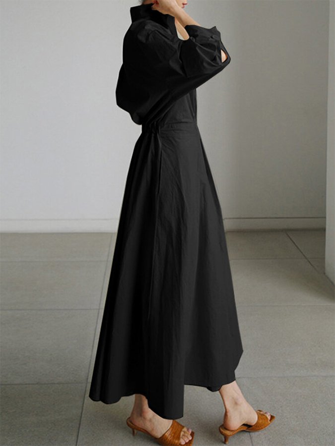 Luxe - Women Collared Long Sleeve Maxi Dress