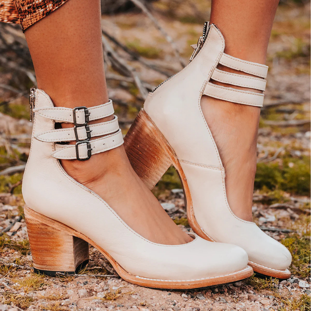 Mey - Elegant Ankle Strap Block Heel Boot