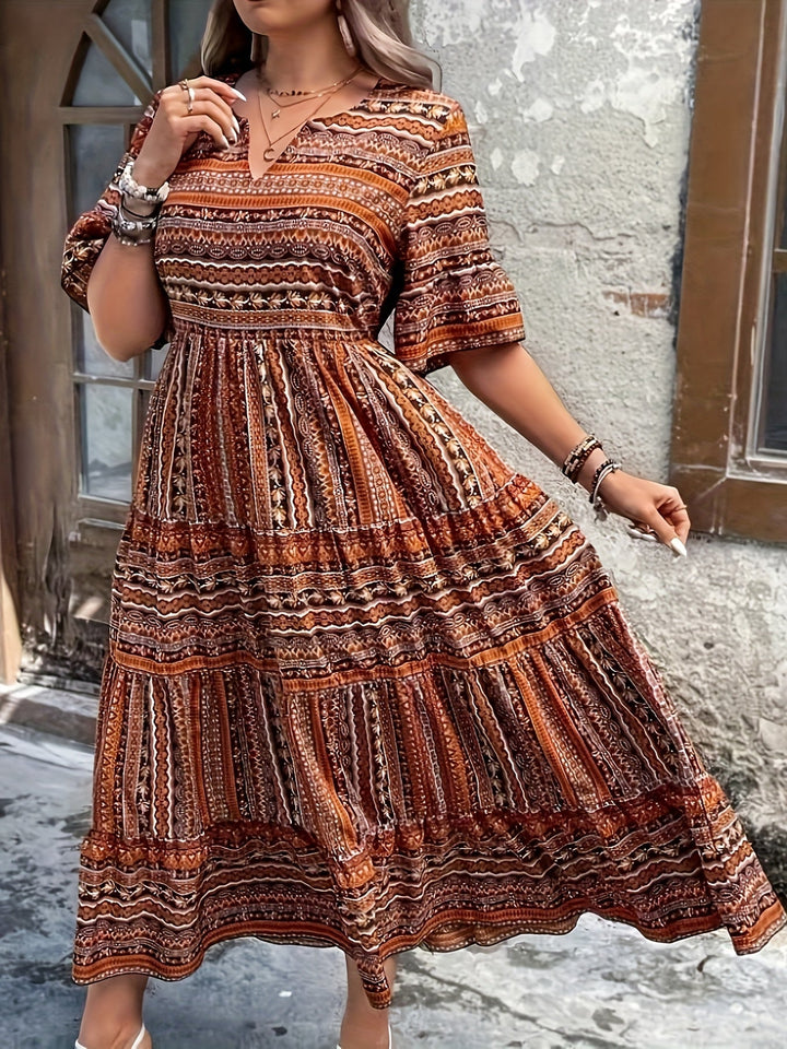 Audrey | Chic Women’s Boho Printed Flowy Midi Dress