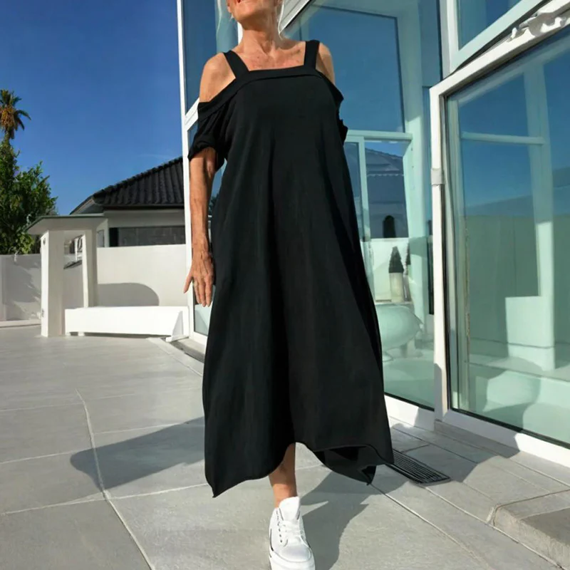 Women's Loose Casual Dress With Exposed Shoulders