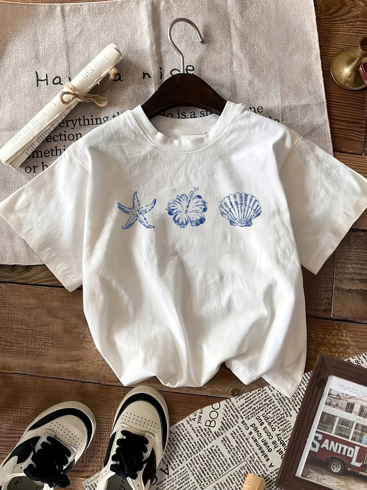 Shell - Casual Round Neck White Graphic Tee