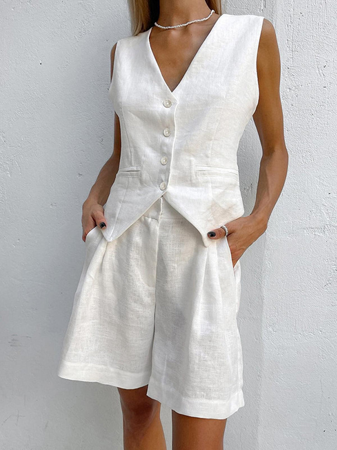 Olivia - Casual Linen Two Piece Button-Front Summer Set