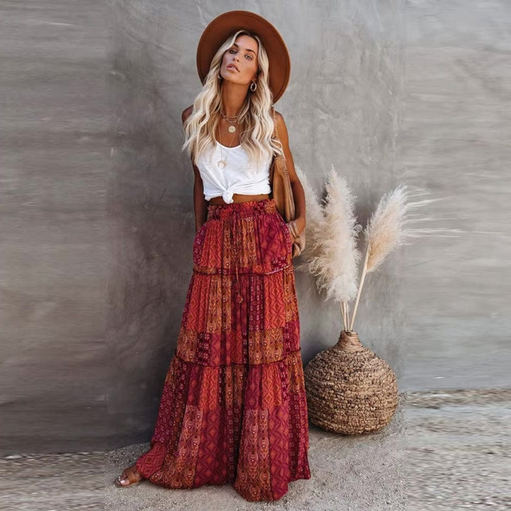 Zorie | Women's Boho Floral Tiered Maxi Skirt with High Waist