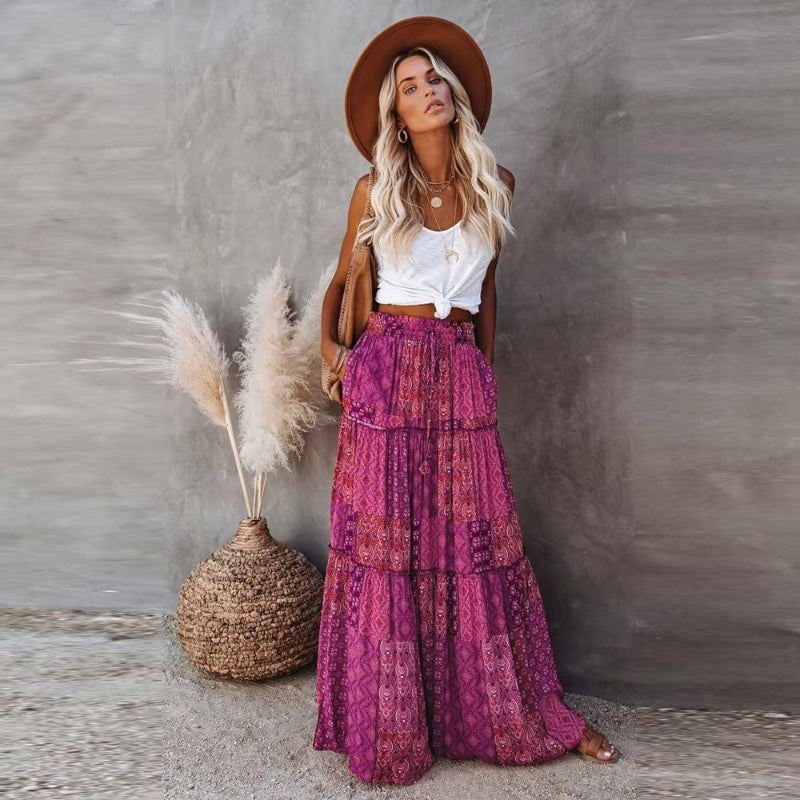 Zorie | Women's Boho Floral Tiered Maxi Skirt with High Waist