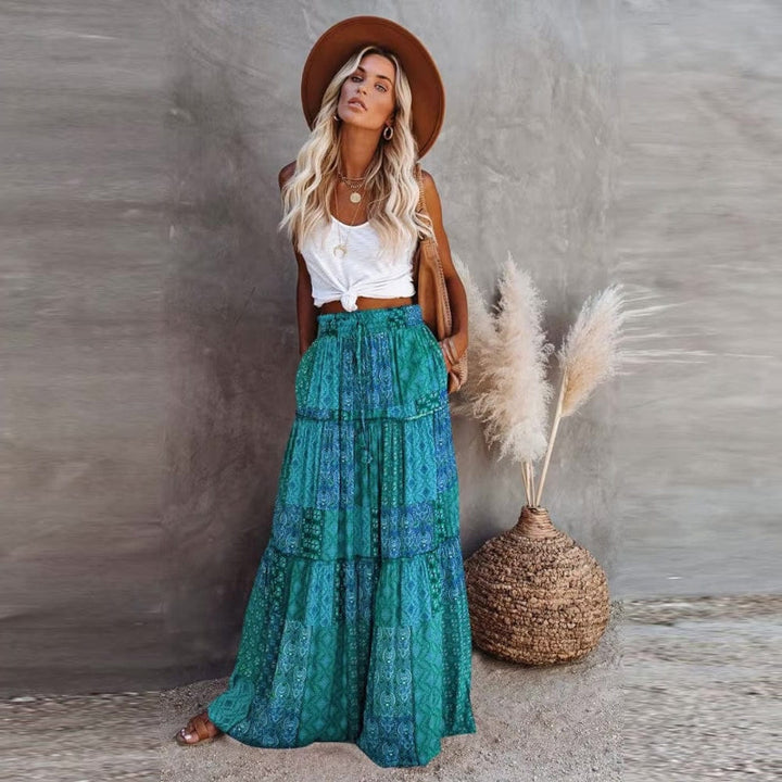 Zorie | Women's Boho Floral Tiered Maxi Skirt with High Waist