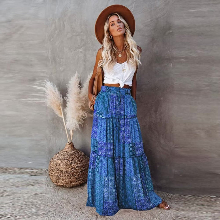 Zorie | Women's Boho Floral Tiered Maxi Skirt with High Waist