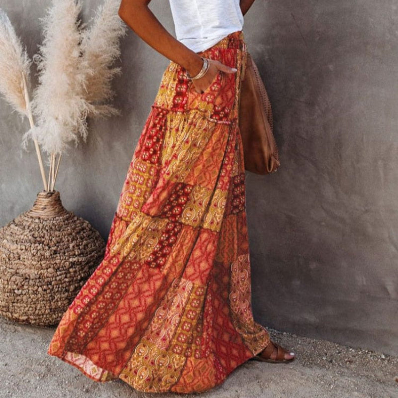 Zorie | Women's Boho Floral Tiered Maxi Skirt with High Waist