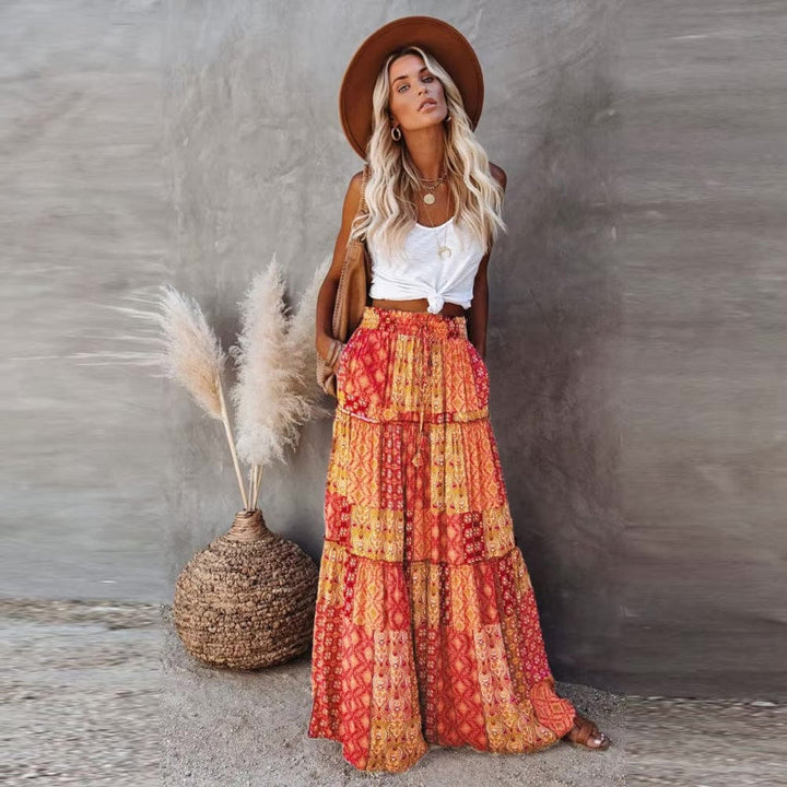 Zorie | Women's Boho Floral Tiered Maxi Skirt with High Waist