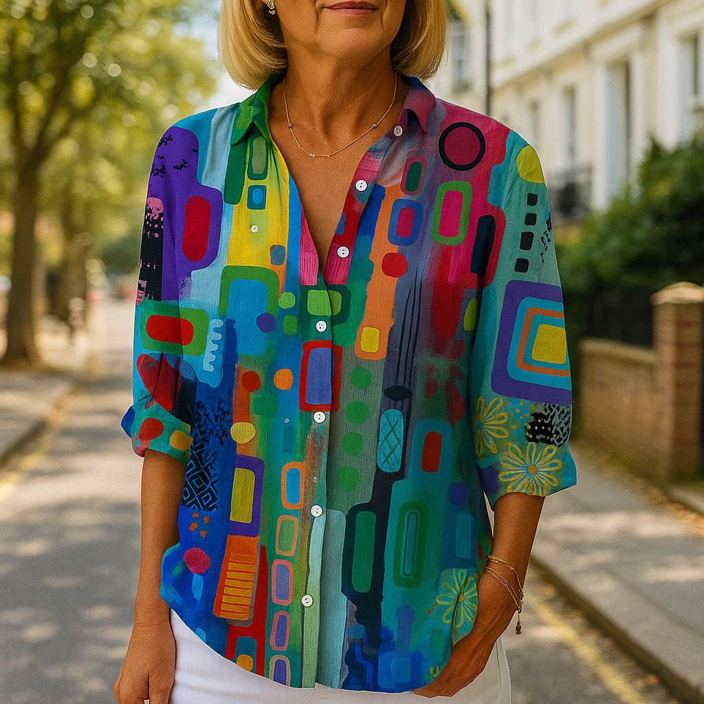 Emery | Women's Colorful Abstract Print Button Down Shirt
