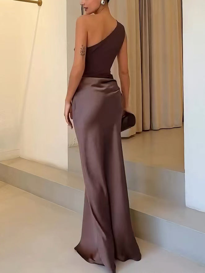 Anne | Elegant One Shoulder Pleated Party Maxi Dress