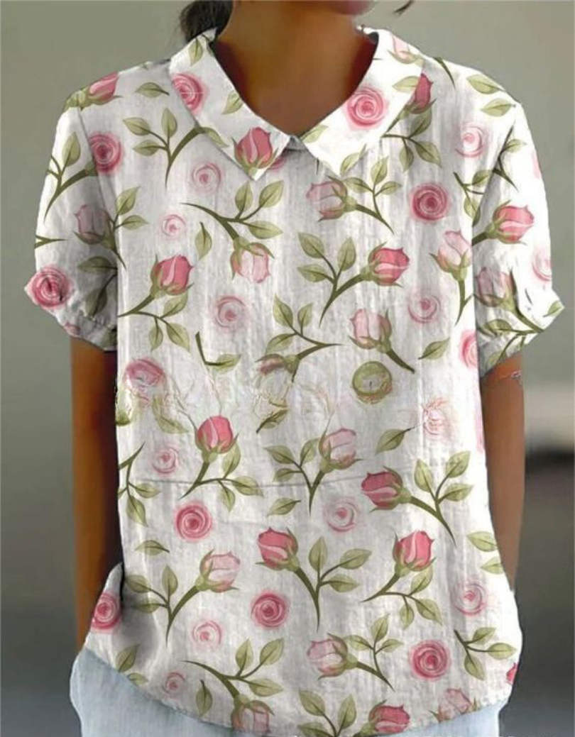 Stephanie - Collared Short Sleeve Blouse