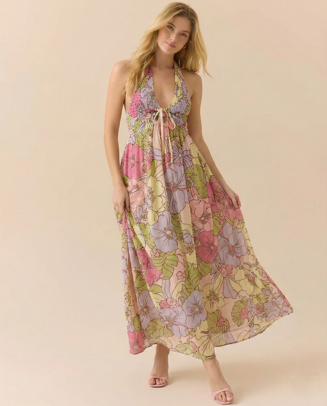 Women’s Floral Halter Maxi Beach Dress