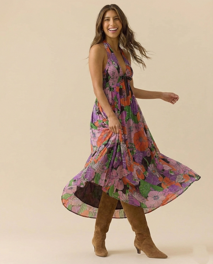 Women’s Floral Halter Maxi Beach Dress