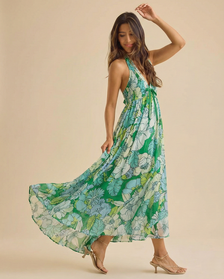 Women’s Floral Halter Maxi Beach Dress