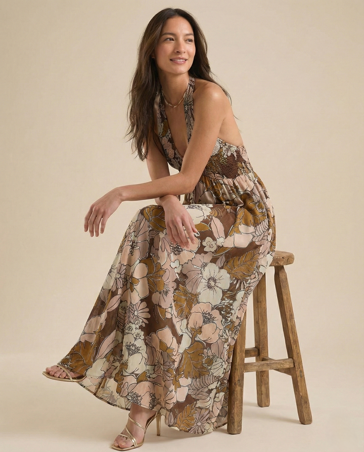 Women’s Floral Halter Maxi Beach Dress