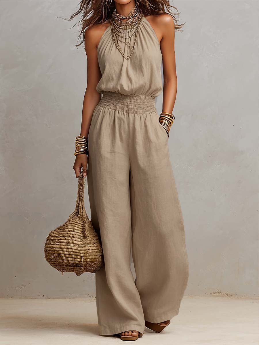 Abby | Boho Chic Halter-Neck Wide Leg Jumpsuit
