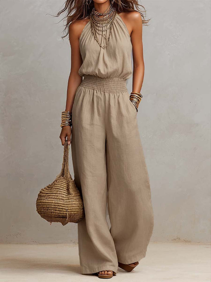 Abby | Boho Chic Halter-Neck Wide Leg Jumpsuit