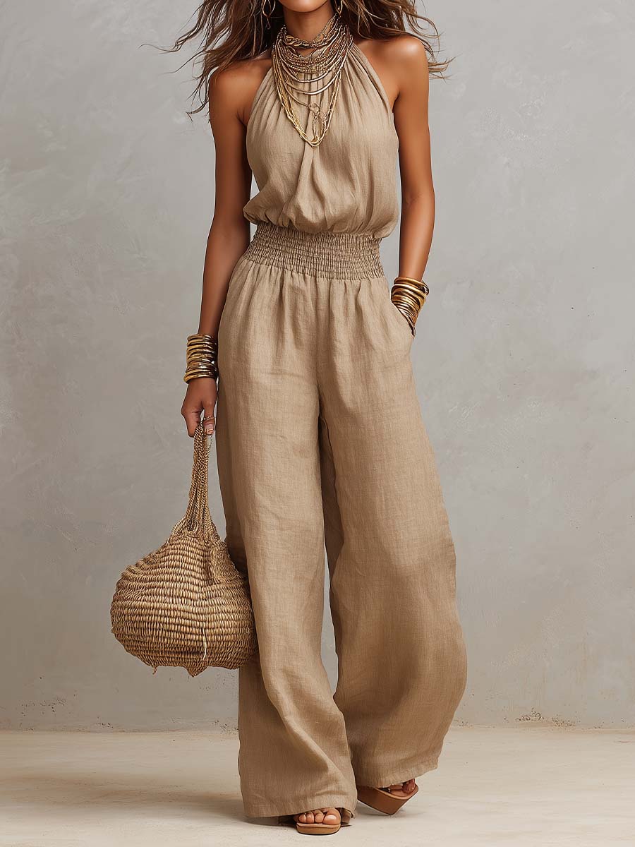 Abby | Boho Chic Halter-Neck Wide Leg Jumpsuit