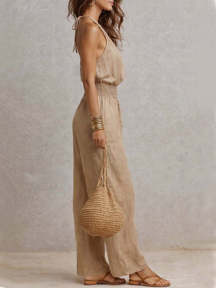 Abby | Boho Chic Halter-Neck Wide Leg Jumpsuit